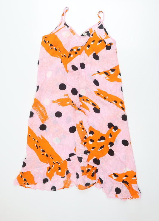River Island Womens Pink Geometric Viscose Slip Dress Size 12 V-Neck Pullover