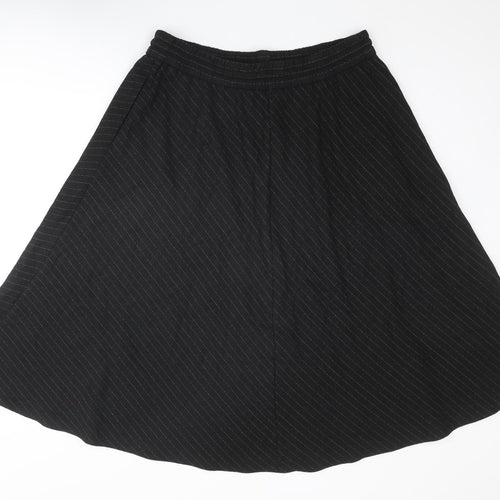 Marks and Spencer Womens Black Striped Polyester Swing Skirt Size 16 Drawstring