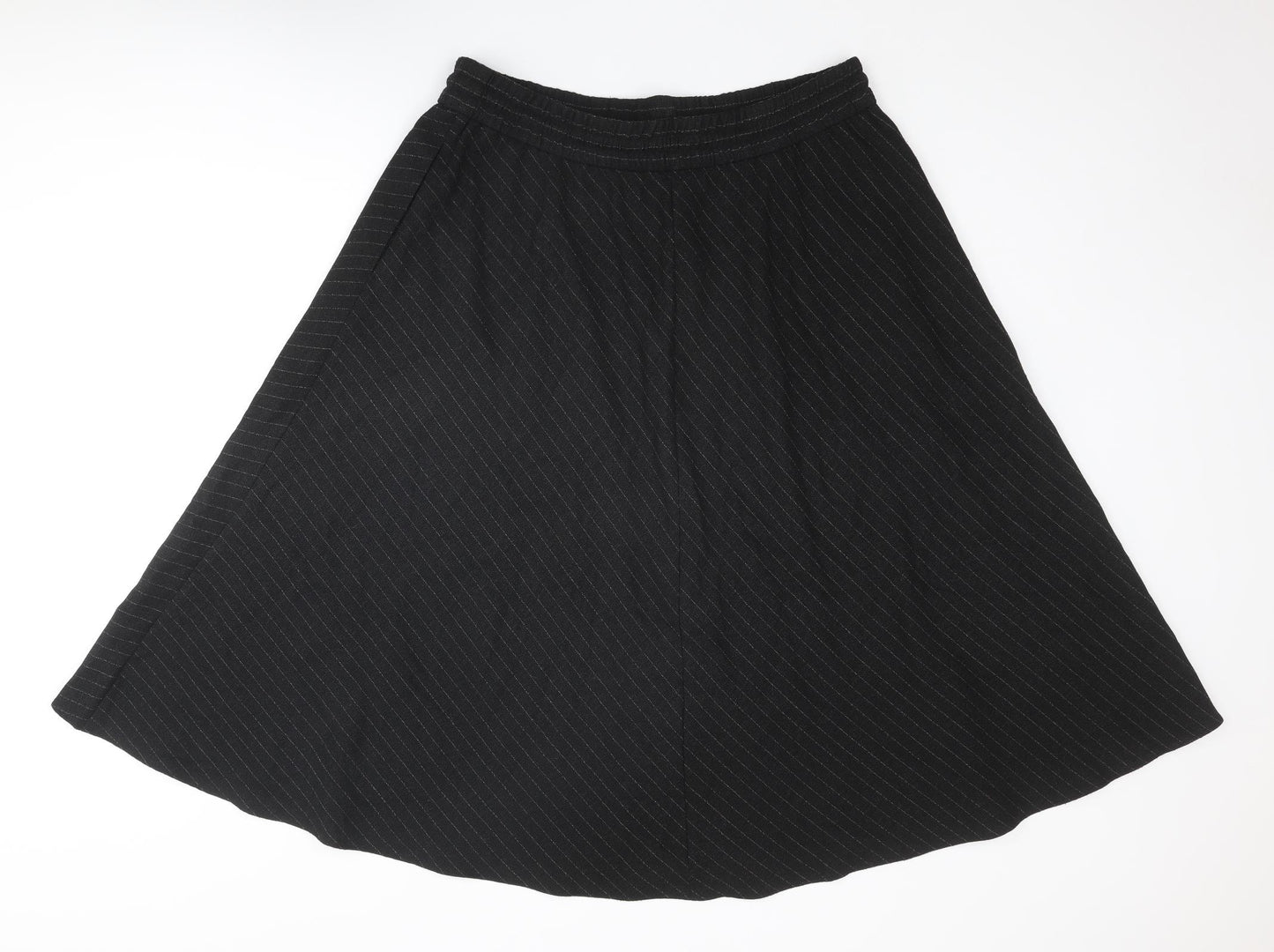 Marks and Spencer Womens Black Striped Polyester Swing Skirt Size 16 Drawstring