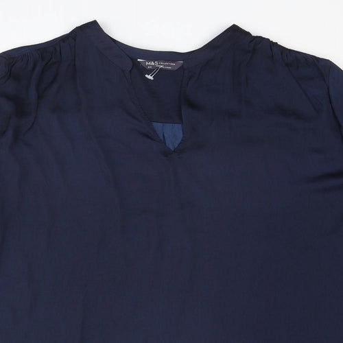 Marks and Spencer Womens Blue Polyester Basic Blouse Size 20 V-Neck