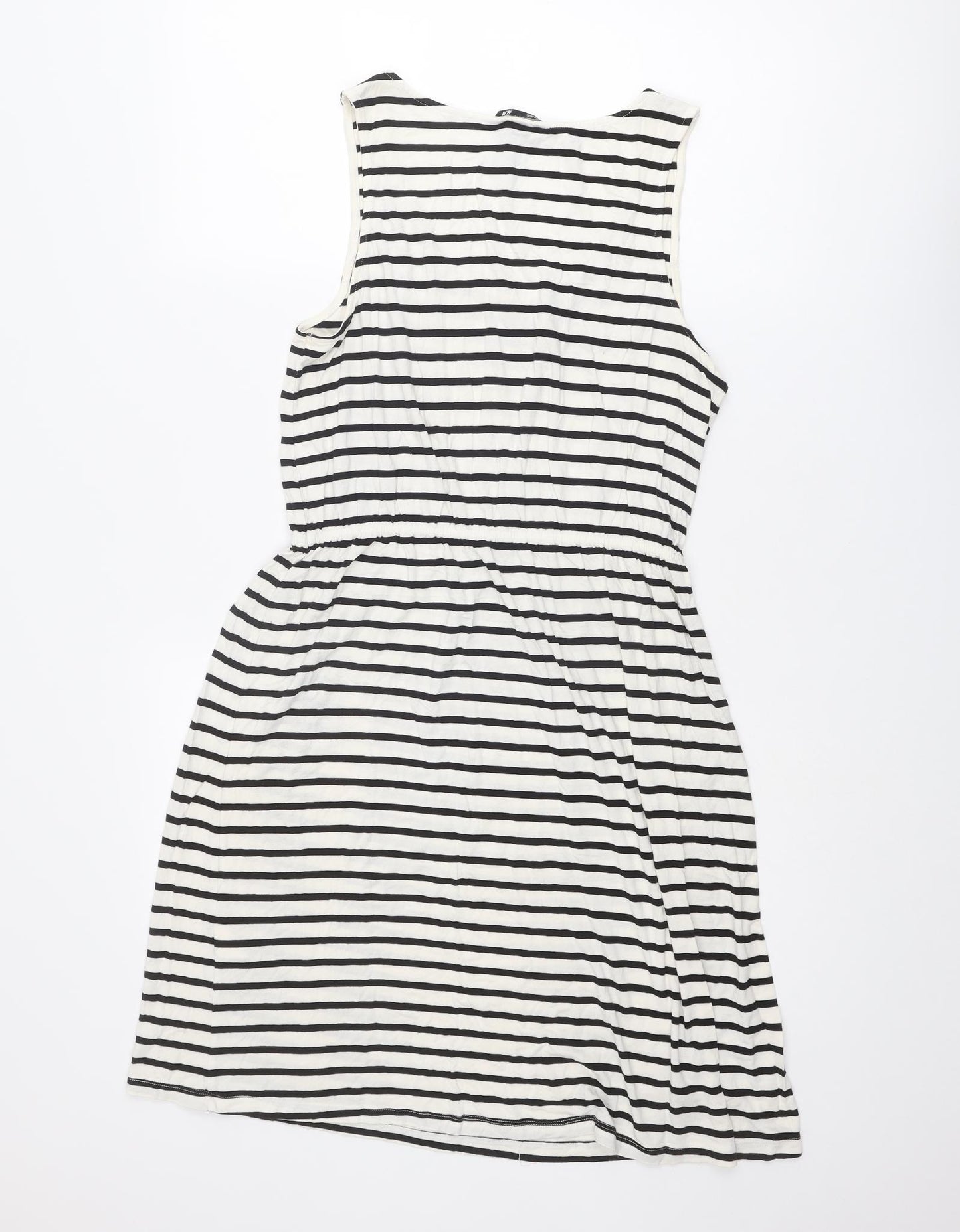 H&M Womens Ivory Striped Viscose Tank Dress Size M Scoop Neck Pullover