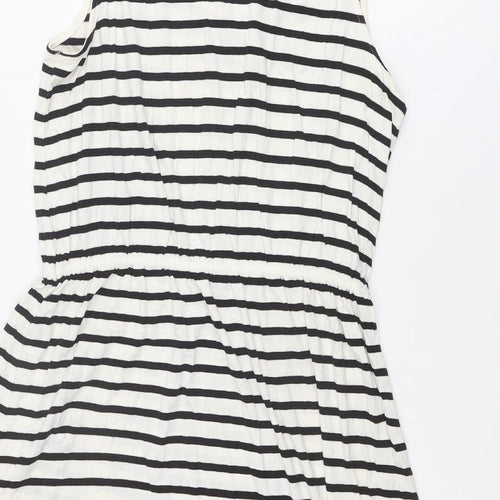 H&M Womens Ivory Striped Viscose Tank Dress Size M Scoop Neck Pullover