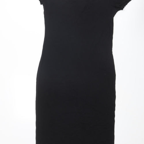 New Look Womens Black Cotton Bodycon Size 16 Boat Neck Pullover