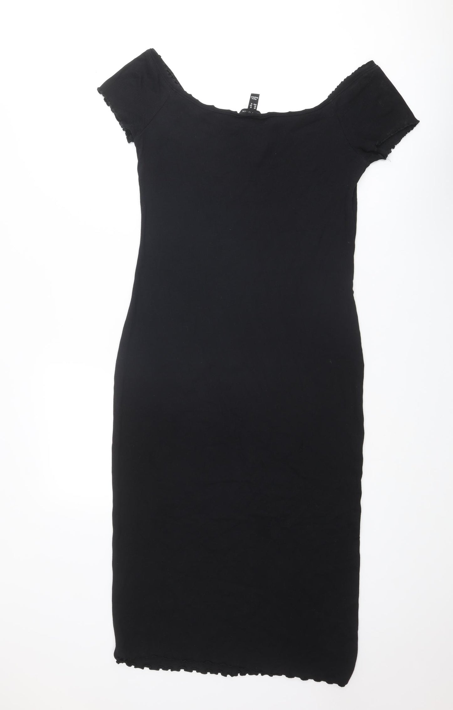 New Look Womens Black Cotton Bodycon Size 16 Boat Neck Pullover