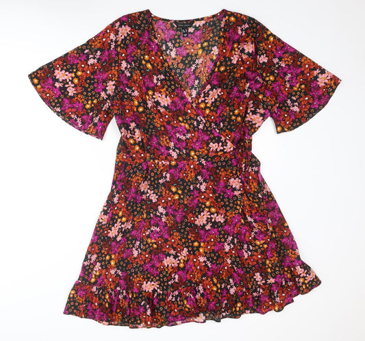 New Look Womens Multicoloured Floral Polyester Skater Dress Size 18 V-Neck Button