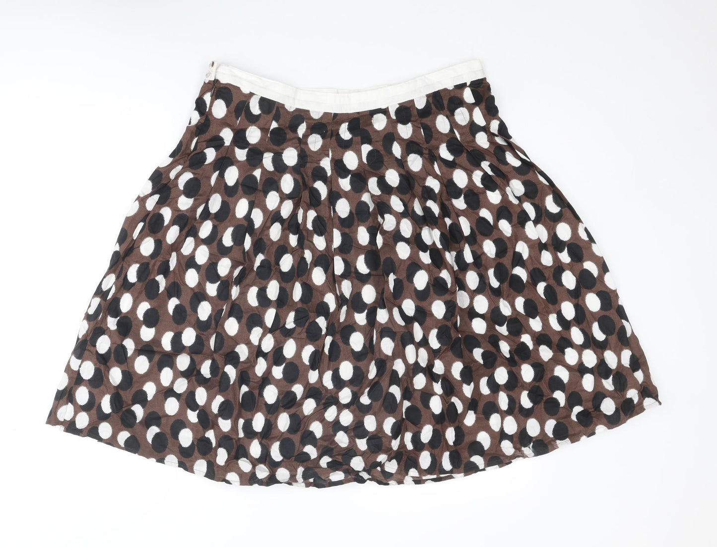 Marks and Spencer Womens Brown Polka Dot Cotton Skater Skirt Size 14 Zip