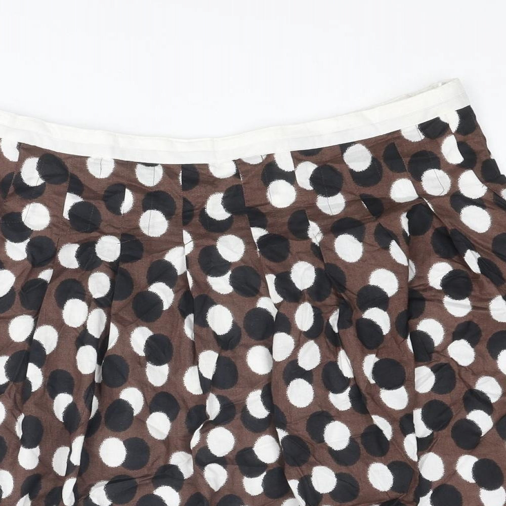 Marks and Spencer Womens Brown Polka Dot Cotton Skater Skirt Size 14 Zip
