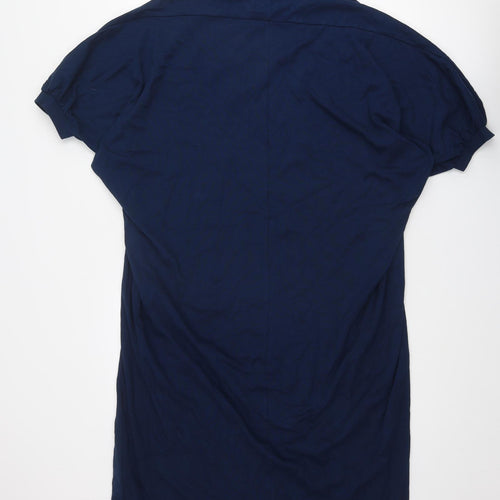 Zara Womens Blue Cotton T-Shirt Dress Size M High Neck Pullover