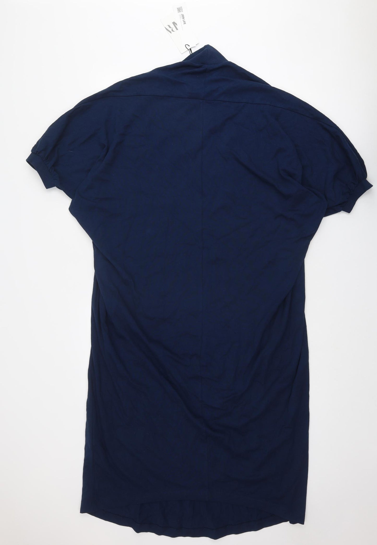 Zara Womens Blue Cotton T-Shirt Dress Size M High Neck Pullover