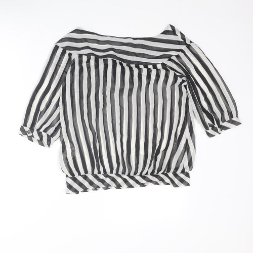 NEXT Womens Black Striped Polyester Basic Blouse Size 10 Round Neck
