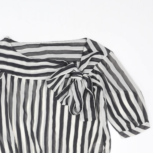 NEXT Womens Black Striped Polyester Basic Blouse Size 10 Round Neck