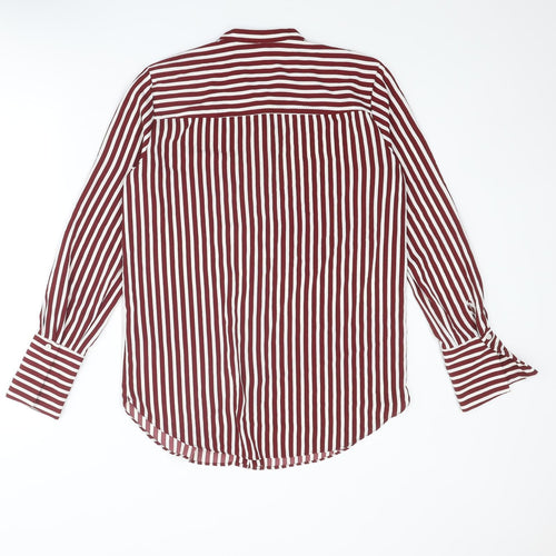 H&M Womens Red Striped Polyester Basic Button-Up Size 10 Round Neck
