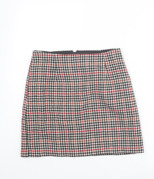 New Look Womens Multicoloured Geometric Acrylic A-Line Skirt Size 8 Zip - Houndstooth pattern