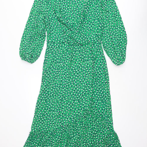 Monsoon Womens Green Polka Dot Viscose Trapeze & Swing Size 14 V-Neck Button