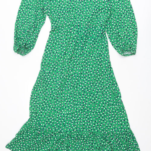 Monsoon Womens Green Polka Dot Viscose Trapeze & Swing Size 14 V-Neck Button