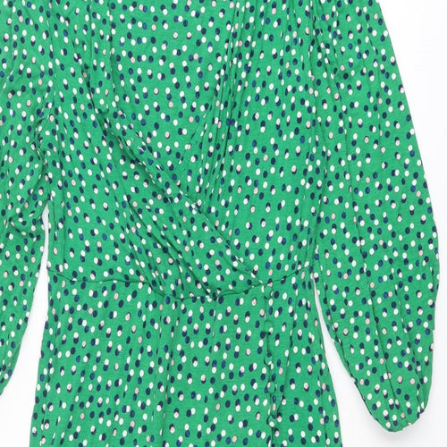 Monsoon Womens Green Polka Dot Viscose Trapeze & Swing Size 14 V-Neck Button