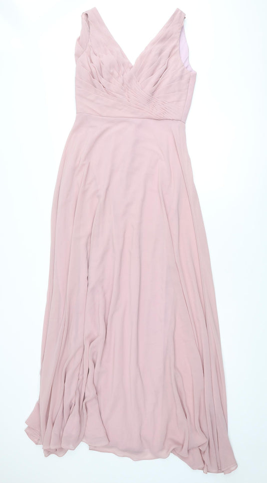 WED2B Womens Pink Polyester Ball Gown Size 10 V-Neck Zip