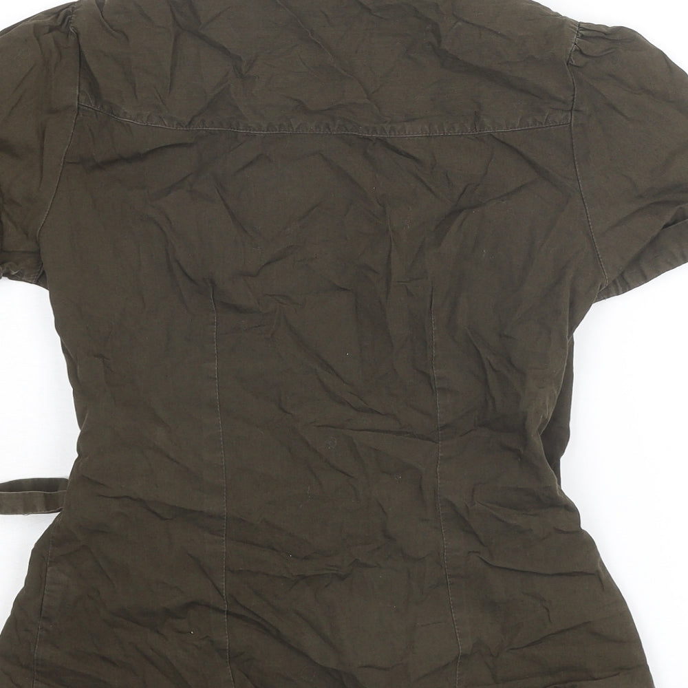 H&M Womens Brown Cotton Wrap Blouse Size 8 Collared