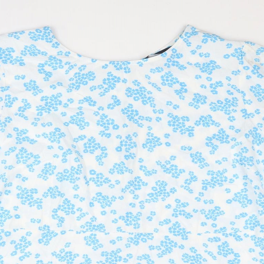 Marks and Spencer Womens Blue Floral Viscose Basic Blouse Size 20 Round Neck