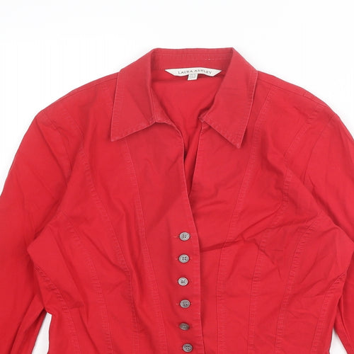 Laura Ashley Womens Red Cotton Basic Button-Up Size 10 Collared