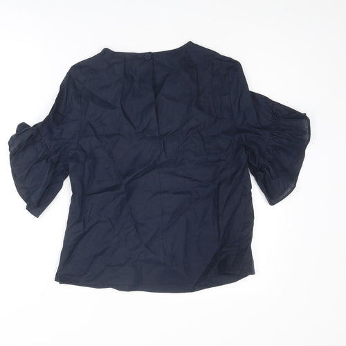 Autograph Womens Blue Linen Basic Blouse Size 10 V-Neck