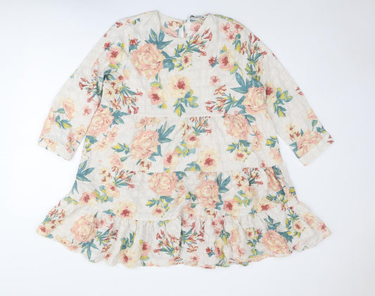 Zara Womens Multicoloured Floral Polyester Skater Dress Size XL Round Neck Button