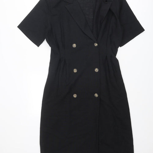 St Michael Womens Black Polyester Jacket Dress Size 14 Collared Button