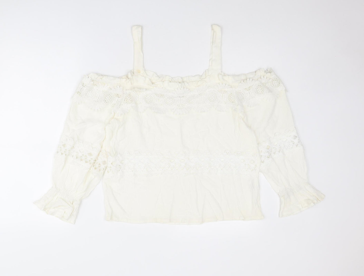 Parisian Womens Ivory Viscose Basic Blouse Size 14 Off the Shoulder - Crocheted Lace Detail