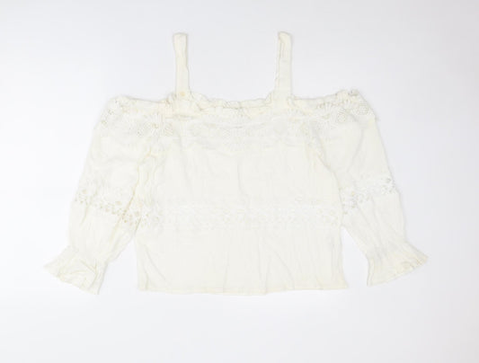 Parisian Womens Ivory Viscose Basic Blouse Size 14 Off the Shoulder - Crocheted Lace Detail