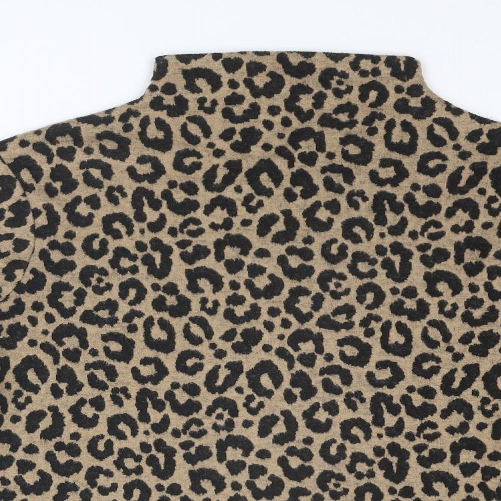 Marks and Spencer Womens Brown Mock Neck Animal Print Polyester Pullover Jumper Size 18 - Leopard pattern