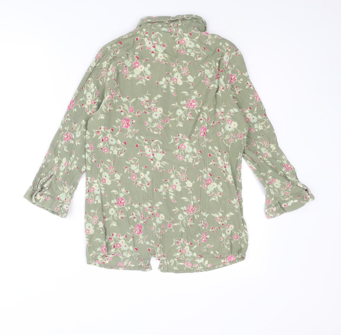 Marks and Spencer Womens Green Floral Polyester Basic Button-Up Size 10 Collared