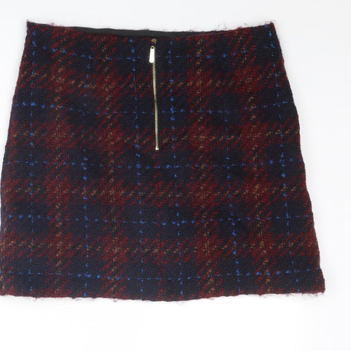 Marks and Spencer Womens Multicoloured Plaid Wool A-Line Skirt Size 14 Zip