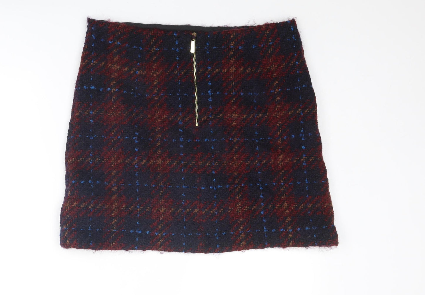 Marks and Spencer Womens Multicoloured Plaid Wool A-Line Skirt Size 14 Zip