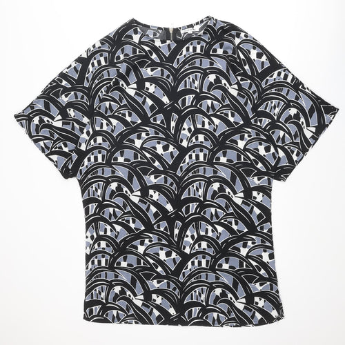 Glamorous Womens Black Geometric Polyester T-Shirt Dress Size S Round Neck Zip