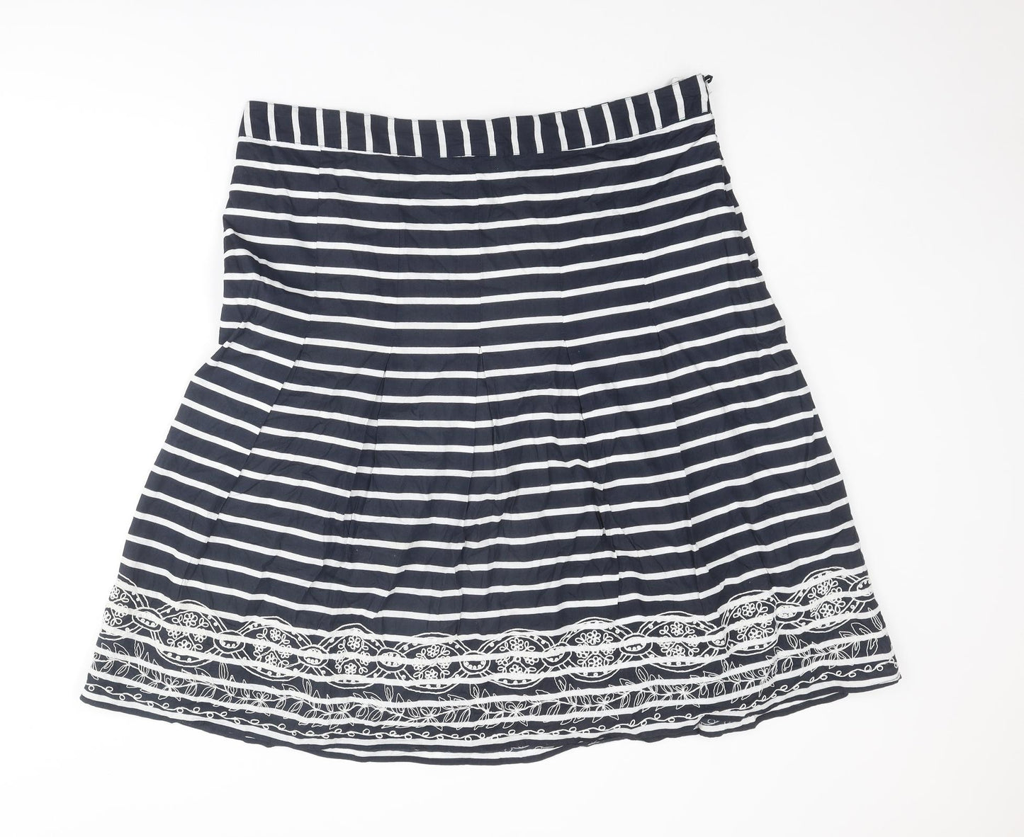 Per Una Womens Blue Striped Cotton A-Line Skirt Size 18 Zip