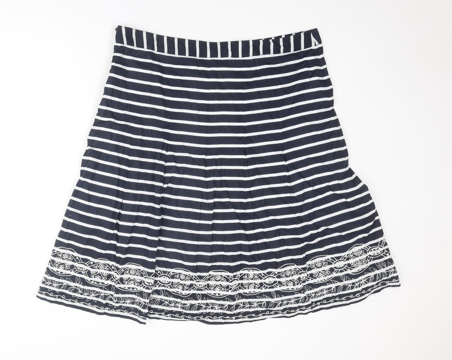 Per Una Womens Blue Striped Cotton A-Line Skirt Size 18 Zip
