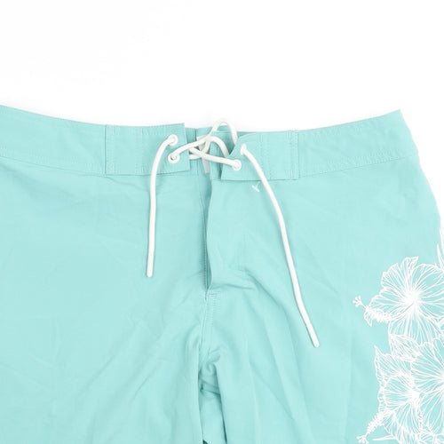 Animal Womens Blue Polyester Bermuda Shorts Size 6 L6 in Regular Tie - Swim Shorts, Floral Detailing