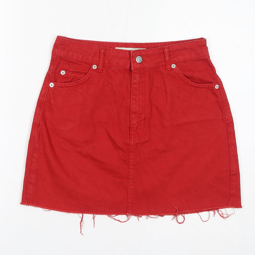 Topshop Womens Red Cotton Mini Skirt Size 8 Zip