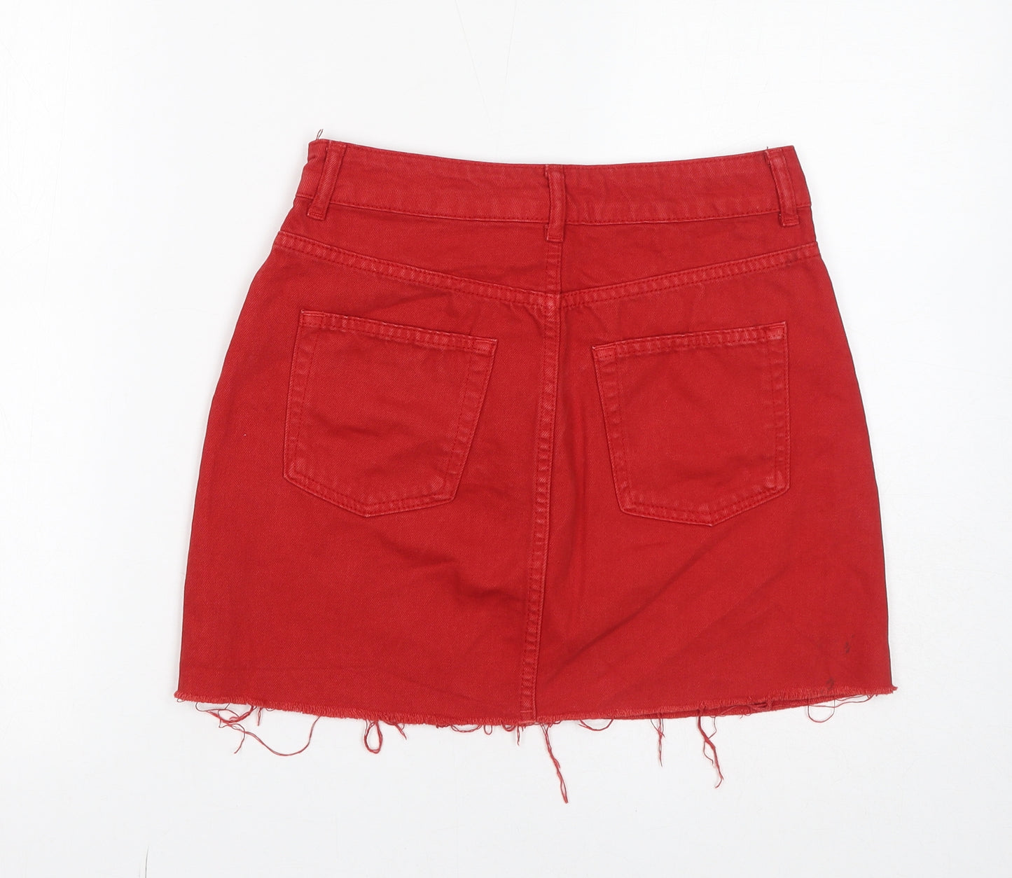 Topshop Womens Red Cotton Mini Skirt Size 8 Zip