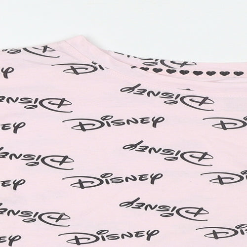 Disney Womens Pink Geometric 100% Cotton Cropped T-Shirt Size 14 Round Neck - Size 14-16