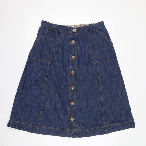 Anthology Womens Blue Cotton A-Line Skirt Size 16 Button