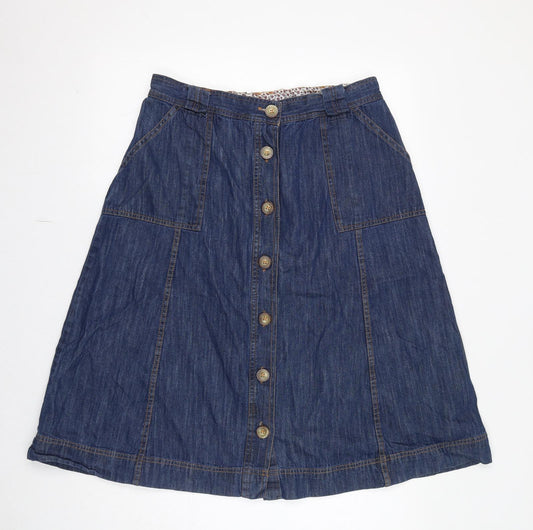 Anthology Womens Blue Cotton A-Line Skirt Size 16 Button