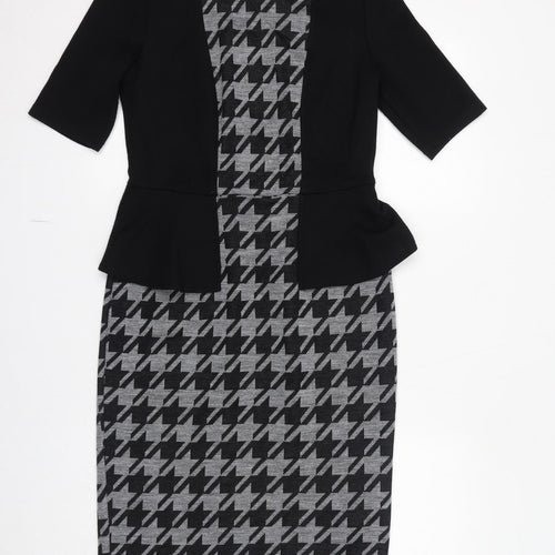 Per Una Womens Black Geometric Acrylic Pencil Dress Size 12 Boat Neck Zip