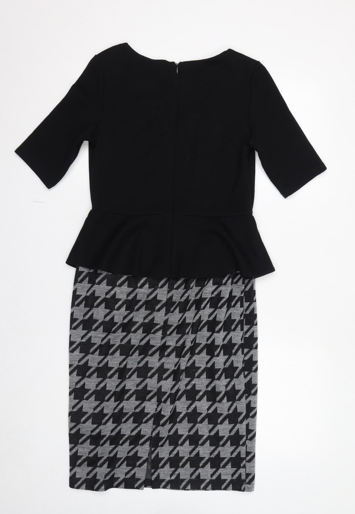 Per Una Womens Black Geometric Acrylic Pencil Dress Size 12 Boat Neck Zip