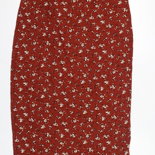 Boohoo Womens Brown Floral Viscose A-Line Skirt Size 14