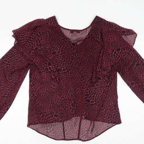 Topshop Womens Purple Geometric Polyester Basic Blouse Size 10 V-Neck