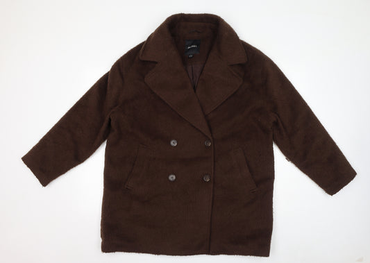 Monki Womens Brown Overcoat Coat Size L Button