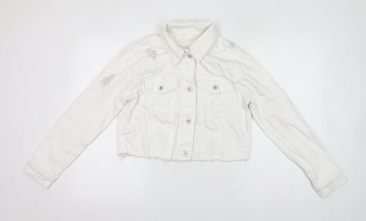 Hollister Womens White Jacket Size XS Button - Distressed