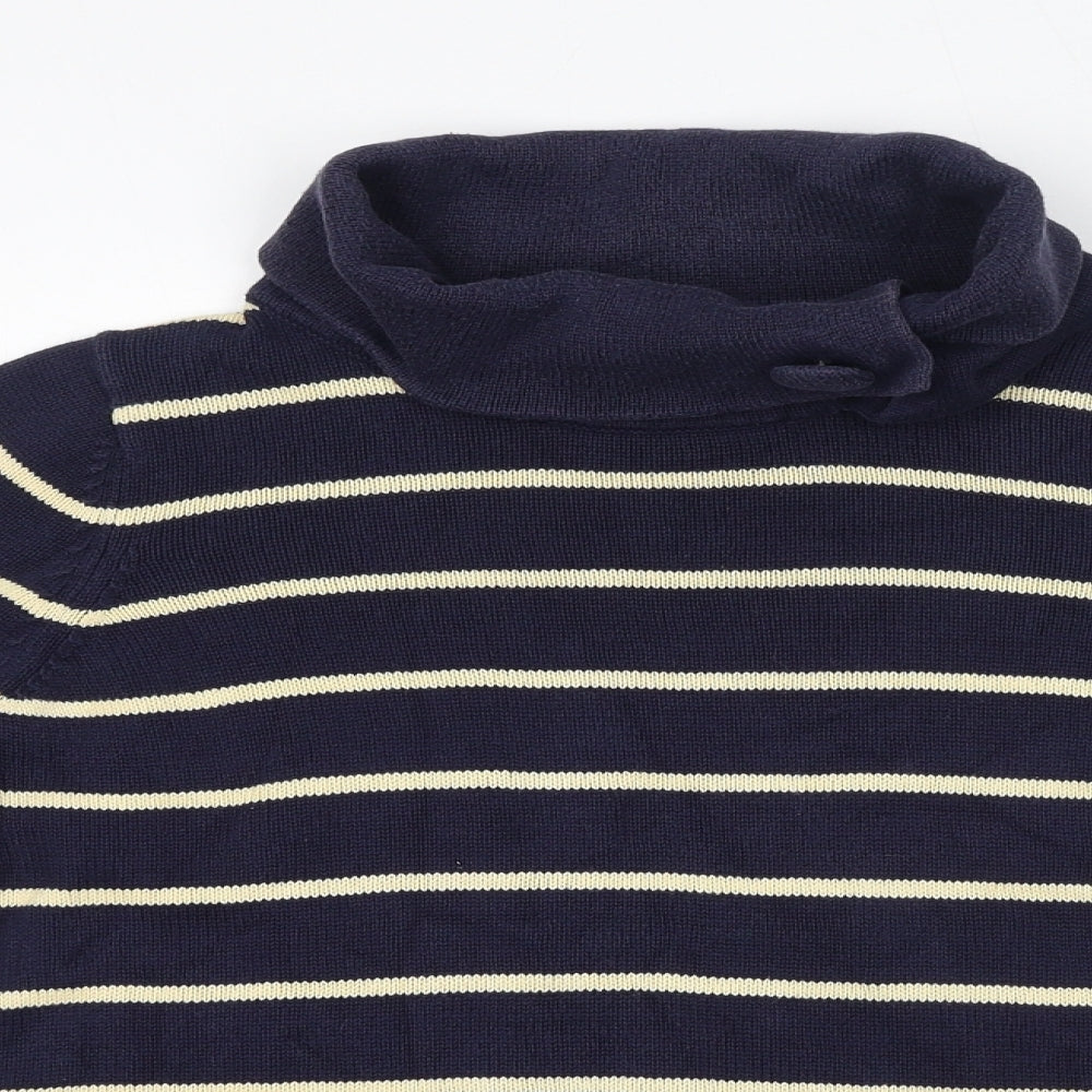 Marks and Spencer Womens Blue Roll Neck Striped 100% Cotton Pullover Jumper Size 12
