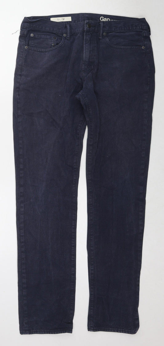 Gap Mens Blue Cotton Straight Jeans Size 34 in L34 in Slim Zip